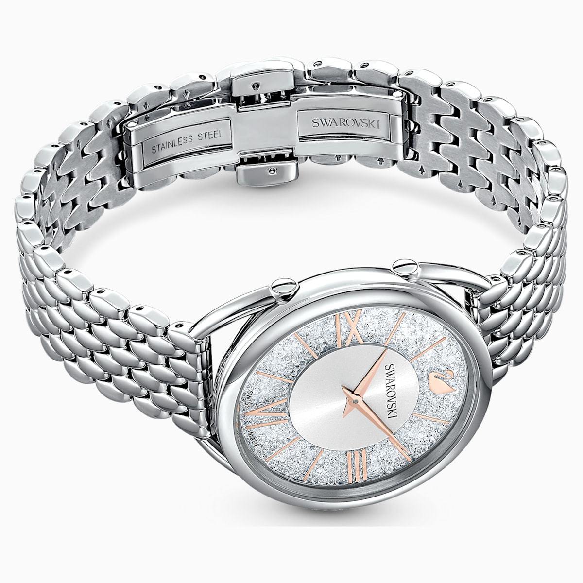 OROLOGIO CRYSTALLINE GLAM, BRACCIALE DI METALLO, BIANCO, ACCIAIO INOSSIDABILE